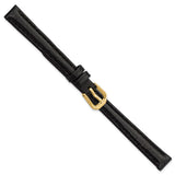 DeBeer 10mm Black Smooth Leather with Gold-tone Buckle 6.75 inch Watch Band