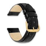 DeBeer 18mm Black Crocodile Grain Leather with Dark Stitching and Gold-tone Buckle 7.5 inch Watch Band