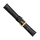 DeBeer 18mm Black Crocodile Grain Leather with Dark Stitching and Gold-tone Buckle 7.5 inch Watch Band