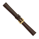 14mm Dark Brown Smooth Leather Gold-tone Buckle Watch Band