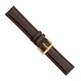 19mm Dark Brown Smooth Leather Gold-tone Buckle Watch Band