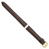 18mm Extra Long Dark Brown Smooth Leather Gold-tone Watch Band