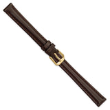 12mm Long Dark Brown Smooth Leather Gld-tone Buckle Watch Band