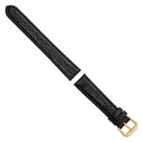 DeBeer 18mm Black Ostrich Grain Leather with Gold-tone Buckle 7.5 inch Watch Band