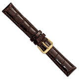 DeBeer 18mm Brown Crocodile Grain Leather with Dark Stitching and Gold-tone Buckle 7.5 inch Watch Band