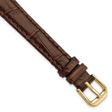 DeBeer 12mm Brown Matte Wild Alligator Grain Leather with Gold-tone Buckle 6.75 inch Watch Band