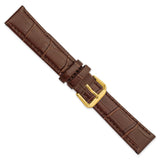 DeBeer 18mm Brown Matte Wild Alligator Grain Leather with Gold-tone Buckle 7.5 inch Watch Band