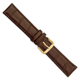 DeBeer 20mm Brown Matte Wild Alligator Grain Leather with Gold-tone Buckle 7.5 inch Watch Band