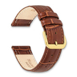 DeBeer 18mm Havana Brown Matte Wild Alligator Grain Leather with Gold-tone Buckle 7.5 inch Watch Band