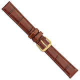 DeBeer 16mm Havana Brown Matte Wild Alligator Grain Leather with Gold-tone Buckle 7.5 inch Watch Band