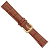 DeBeer 19mm Havana Brown Matte Wild Alligator Grain Leather with Gold-tone Buckle 7.5 inch Watch Band