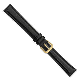 16mm Extra Long Black Smooth Leather Gold-tone Watch Band