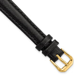 12mm Black Long Smooth Leather Gold-tone Buckle Watch Band