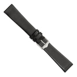 DeBeer 20mm Black Long Smooth Flat Leather with Silver-tone Buckle 8.5 inch Watch Band