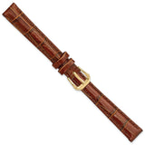 DeBeer 12mm Havana Crocodile Grain Leather with Dark Stitching and Gold-tone Buckle 6.75 inch Watch Band