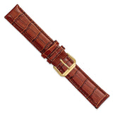 DeBeer 19mm Havana Crocodile Grain Leather with Dark Stitching and Gold-tone Buckle 7.5 inch Watch Band