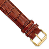DeBeer 19mm Havana Crocodile Grain Leather with Dark Stitching and Gold-tone Buckle 7.5 inch Watch Band