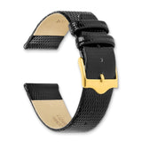 DeBeer 19mm Flat Black Lizard Grain Leather with Gold-tone Buckle 7.5 inch Watch Band