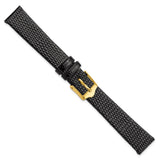 14mm Flat Black Lizard Grain Leather Gold-tone Buckle Watch Band