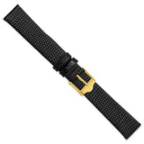 DeBeer 16mm Flat Black Lizard Grain Leather with Gold-tone Buckle 7.5 inch Watch Band