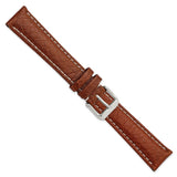 DeBeer 19mm Long Havana Sport Leather with White Stitching and Silver-tone Buckle 8.5 inch Watch Band