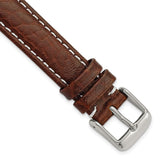 16mm Long Dark Brown Leather White Stitch Silver-tone Buckle Watch Band