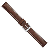 DeBeer 18mm Long Dark Brown Leather with White Stitching and Silver-tone Buckle 8.5 inch Watch Band