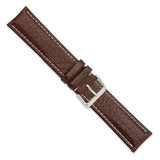 24mm Long Dark Brown Leather White Stitch Silver-tone Buckle Watch Band