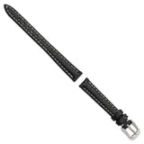 DeBeer 12mm Black Sport Leather with White Stitching and Silver-tone Buckle 6.75 inch Watch Band