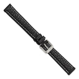 14mm Black Sport Leather White Stitch Silver-tone Buckle Watch Band