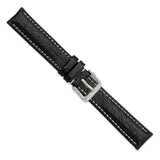 DeBeer 17mm Black Sport Leather with White Stitching and Silver-tone Buckle 7.5 inch Watch Band