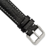 17mm Black Sport Leather White Stitch Silver-tone Buckle Watch Band