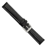 DeBeer 18mm Black Sport Leather with White Stitching and Silver-tone Buckle 7.5 inch Watch Band