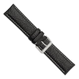 DeBeer 24mm Black Sport Leather with White Stitching and Silver-tone Buckle 7.5 inch Watch Band