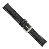 20mm Long Black Sport Leather White Stitch Silver-tone Buckle Watch Band