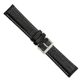 22mm Long Black Sport Leather White Stitch Silver-tone Buckle Watch Band