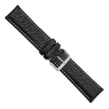 24mm Long Black Sport Leather White Stitch Silver-tone Buckle Watch Band