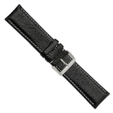 DeBeer 26mm Long Black Sport Leather with White Stitching and Silver-tone Buckle 8.5 inch Watch Band