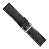 DeBeer 28mm Long Black Sport Leather with White Stitching and Silver-tone Buckle 8.5 inch Watch Band