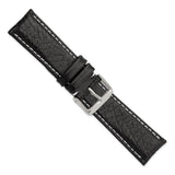 DeBeer 22mm Short Black Sport Leather with White Stitching and Silver-tone Buckle 6.75 inch Watch Band