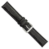 19mm Black Snake Grain Leather Silver-tone Buckle Watch Band