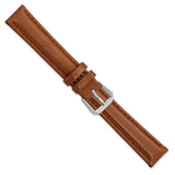 16mm Havana Brown Smooth Leather Silver-tone Buckle Watch Band
