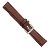 18mm Havana Brown Smooth Leather Silver-tone Buckle Watch Band