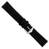 18mm Black Suede Flat Leather Silver-tone Buckle Watch Band