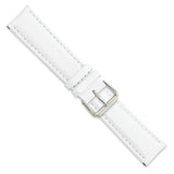 20mm White Smooth Leather Silver-tone Buckle Watch Band