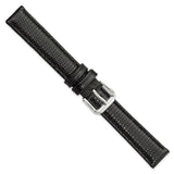 DeBeer 15mm Black Lizard Grain Leather with Silver-tone Buckle 7.5 inch Watch Band