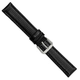 17mm Black Lizard Grain Leather Silver-tone Buckle Watch Band