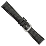 DeBeer 19mm Black Lizard Grain Leather with Silver-tone Buckle 7.5 inch Watch Band