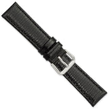DeBeer 18mm Short Black Lizard Grain Leather with Silver-tone Buckle 6.75 inch Watch Band