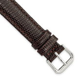 DeBeer 15mm Dark Brown Lizard Grain Leather with Silver-tone Buckle 7.5 inch Watch Band